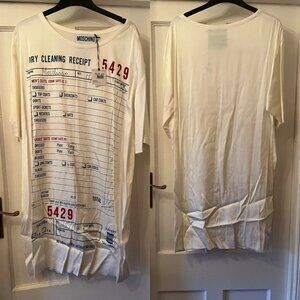 New Moschino Couture! White Dry Cleaning Receipt Dress,48/UK16